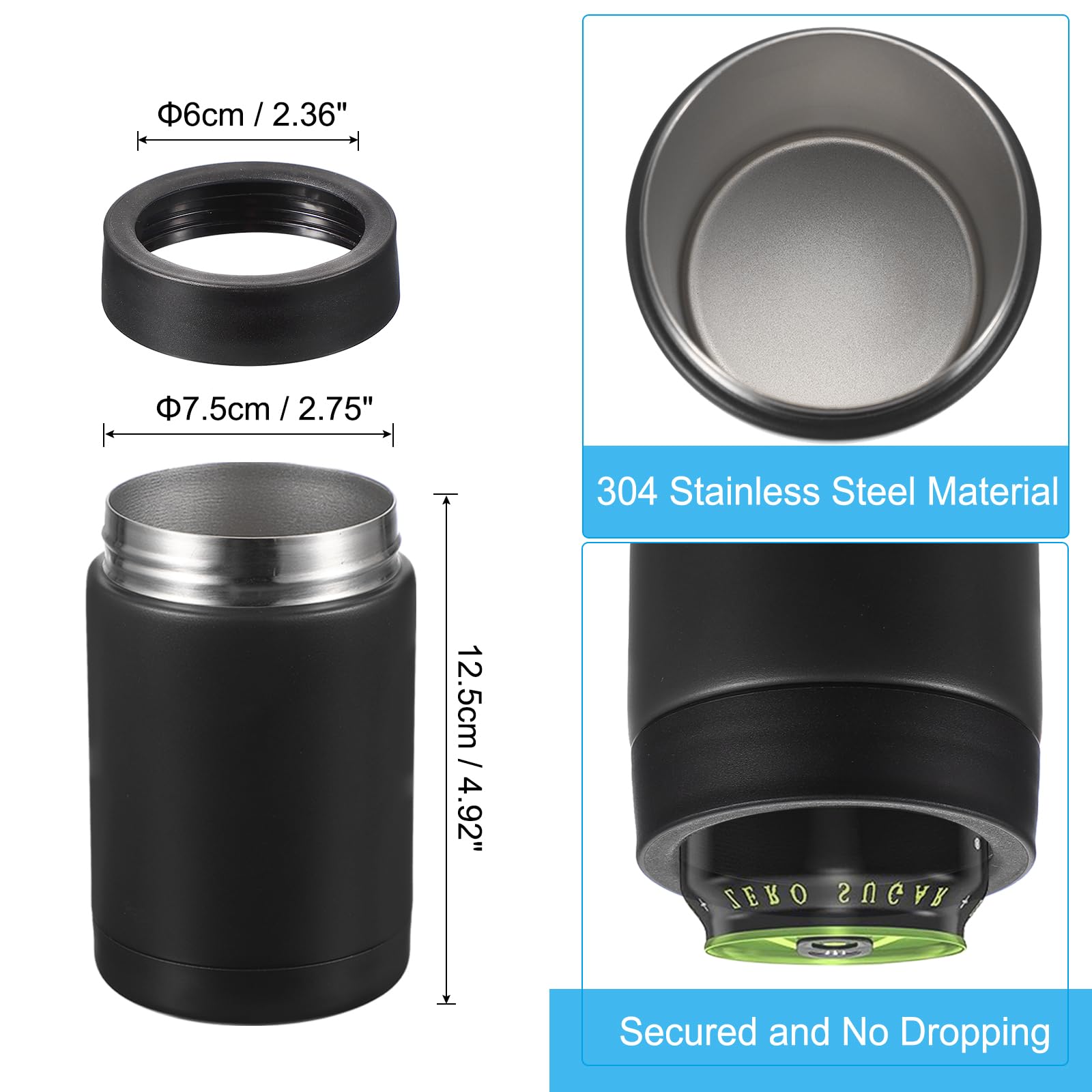 PATIKIL Raffreddatore per Lattine Sottile, 12oz Skinny Can Insulated Beer Sleeve Portabevande per Lattine e Bottiglie di Birra, Soda, Caffè, Lattine e Bottiglie Normali, Nero