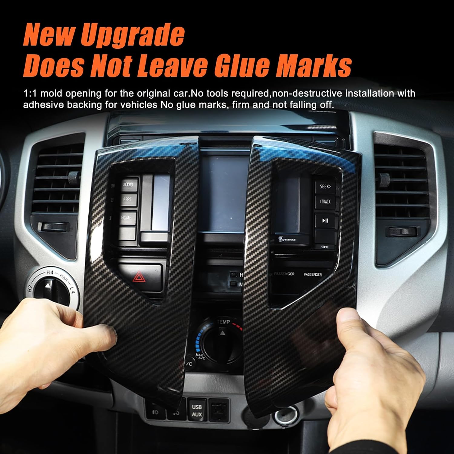 2pcs Car ABS Inner Central Console Air Conditioning Vent Rings Frame Cover Trim Car Accessories Compatible with Toyota Tacoma 2011 2012 2013 2014 2015 Left Hand Driver (Black Carbon Fiber)