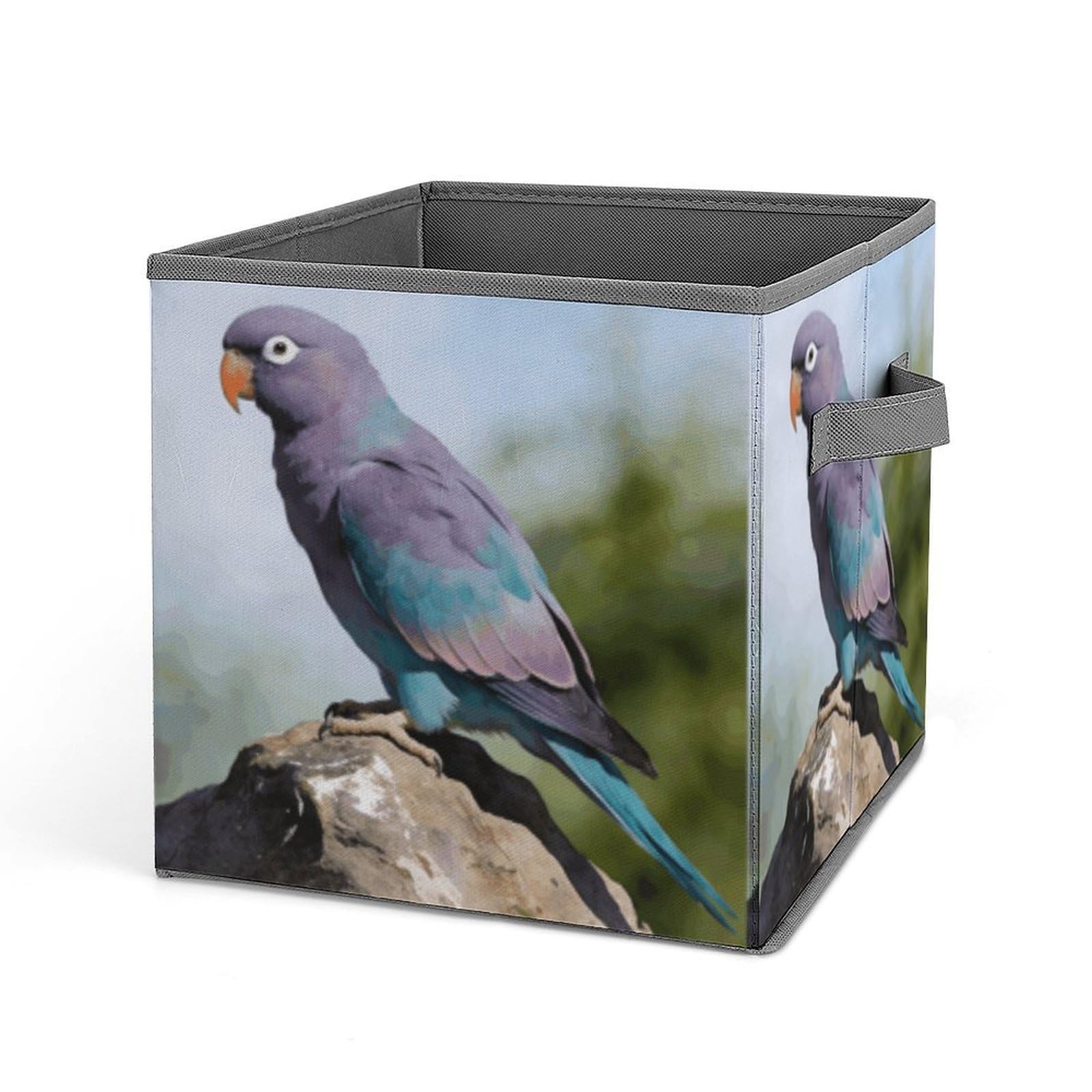 Parrot Storage Baskets Collapsible, Exquisite Pattern Cube Box, Canvas Fabric Storage Bins with Handles, Clothe Organizer Box for Home Decorative Office Bedroom