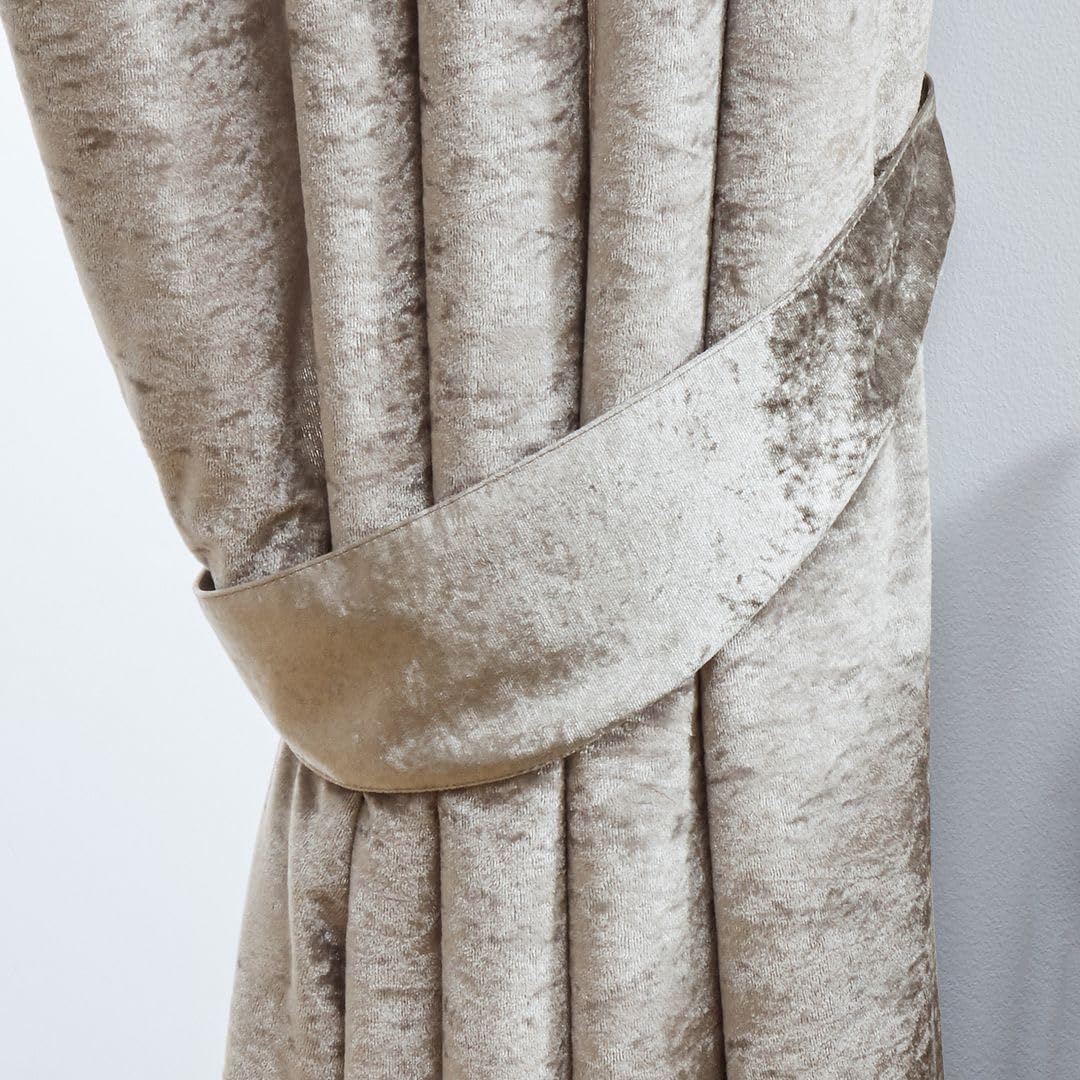 John Aird Cream Crushed Velvet Fully Lined Eyelet Curtains (, Pair Of Tiebacks)