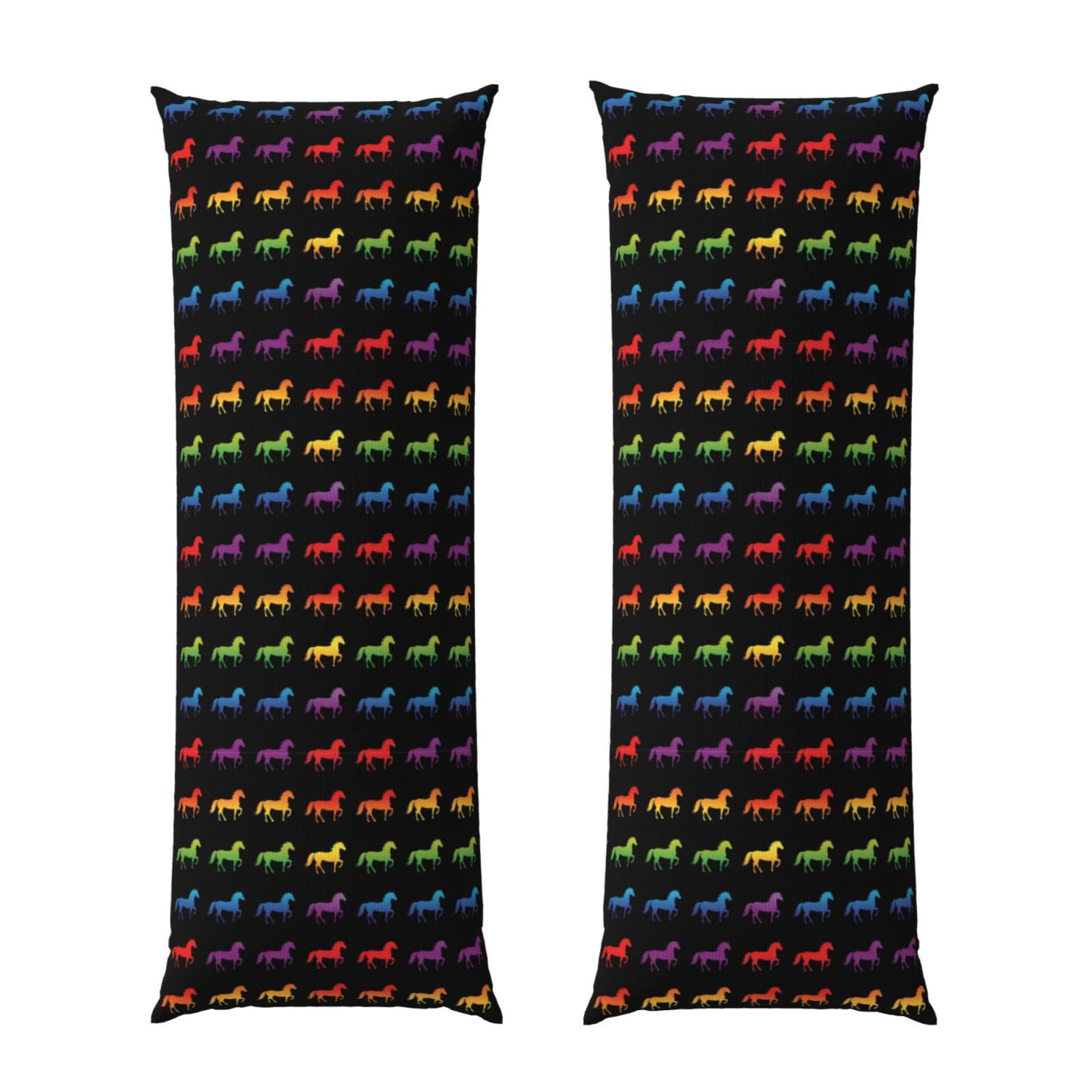 Body Pillowcase 20x54, Rainbow Horse Black, Plush Velvet Pillow Cover with Zipper, Cozyffy Rectangular Cushion Case for Couch Bed Home Hotel