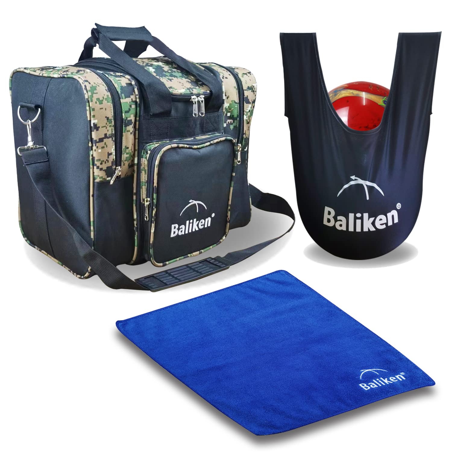 BALIKEN Single Bowling Tote Bowling Bag Set - Includes a Tote Bowling Bag and SeeSaw Bowling Ball Holder And Bowling Cleaner Towels