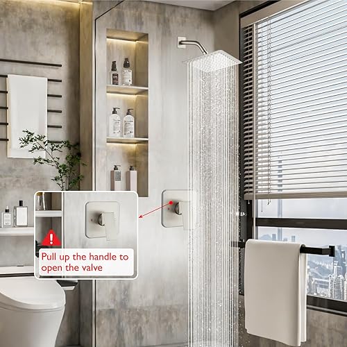 Miniatura 3 de Heyalan Juego de cabezal de ducha y mango de 8 pulgadas, juego de grifo de ducha cuadrado para baño, juego de grifo de ducha de acero inoxidable,