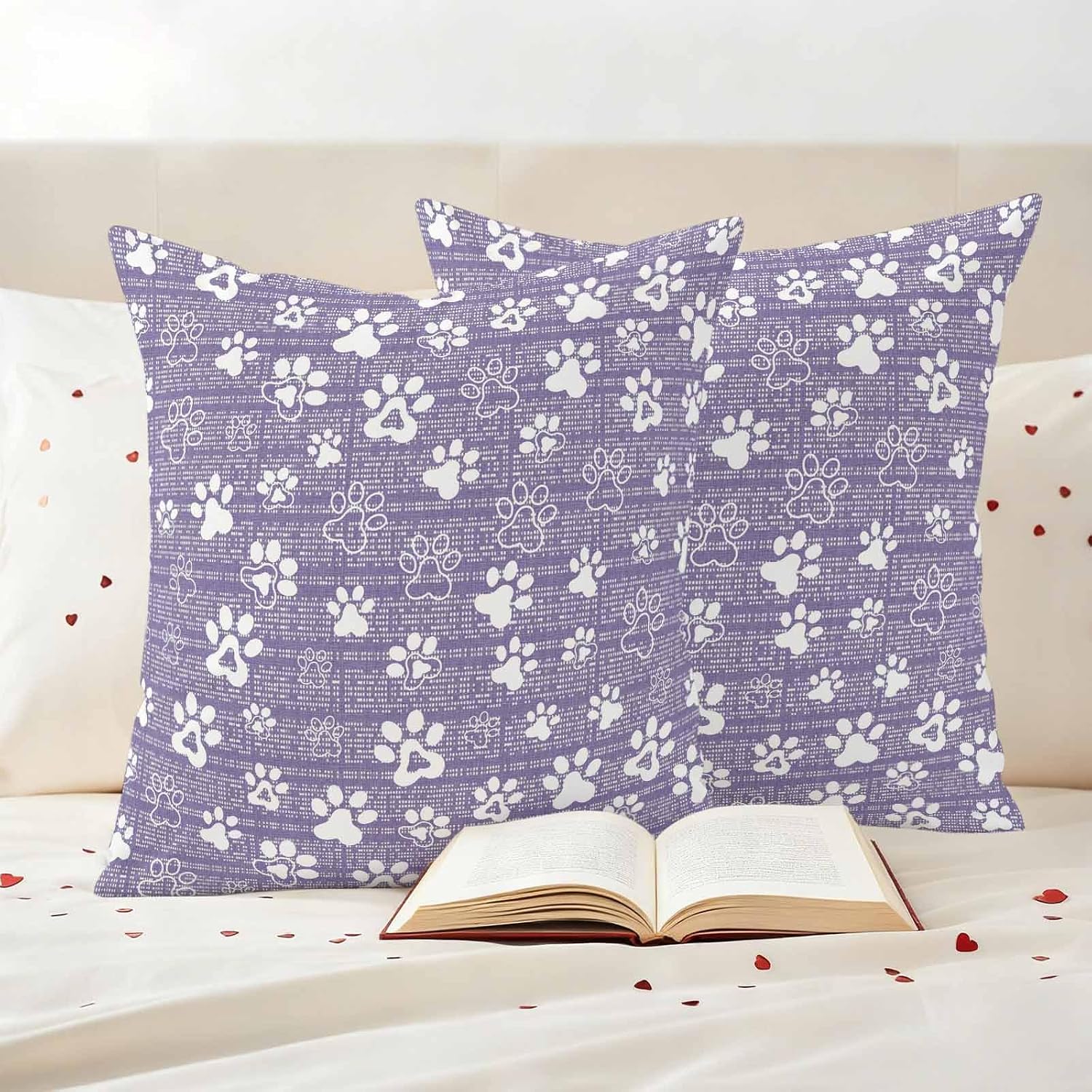 Outdoor Waterproof Throw Pillow Covers, Purple Dog Paw Decorative Pillow Cases, Modern Geometric Abstract Aesthetics Couch Pillow Protector Patio Sofa Cushion Covers Replacement 18"x18" 2 Pack