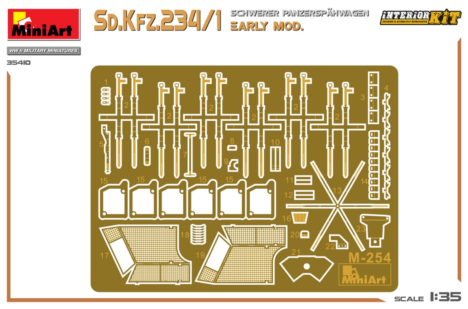 Mini Art 35410 1:35 Sd. Kfz 234/4 Pancerspähwag z Int. - wierna replika, modelarstwo, plastikowy zestaw do montażu, majsterkowanie, hobby, klejenie, zestaw modelarski, montaż, nielakierowany