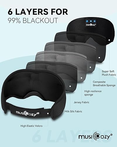 Miniatura 6 de MUSICOZY Máscaras de auriculares para dormir, máscara de música inalámbrica, máscara de ojos Bluetooth para dormir de lado, hombres y mujeres con