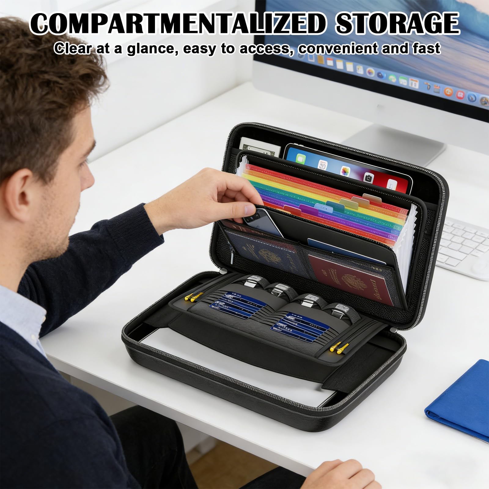 Bolsa de documentos ignífuga con cerradura y 13 compartimentos, caja rígida para documentos, organizador de documentos, maletín portátil, almacenamiento de documentos para casa, oficina, archivos A4