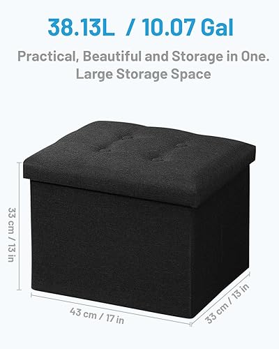 Miniatura 3 de AmasSmile Taburete plegable otomano de almacenamiento, reposapiés de lino de 17 pulgadas, banco otomano corto, almacenamiento de reposapiés, libros,