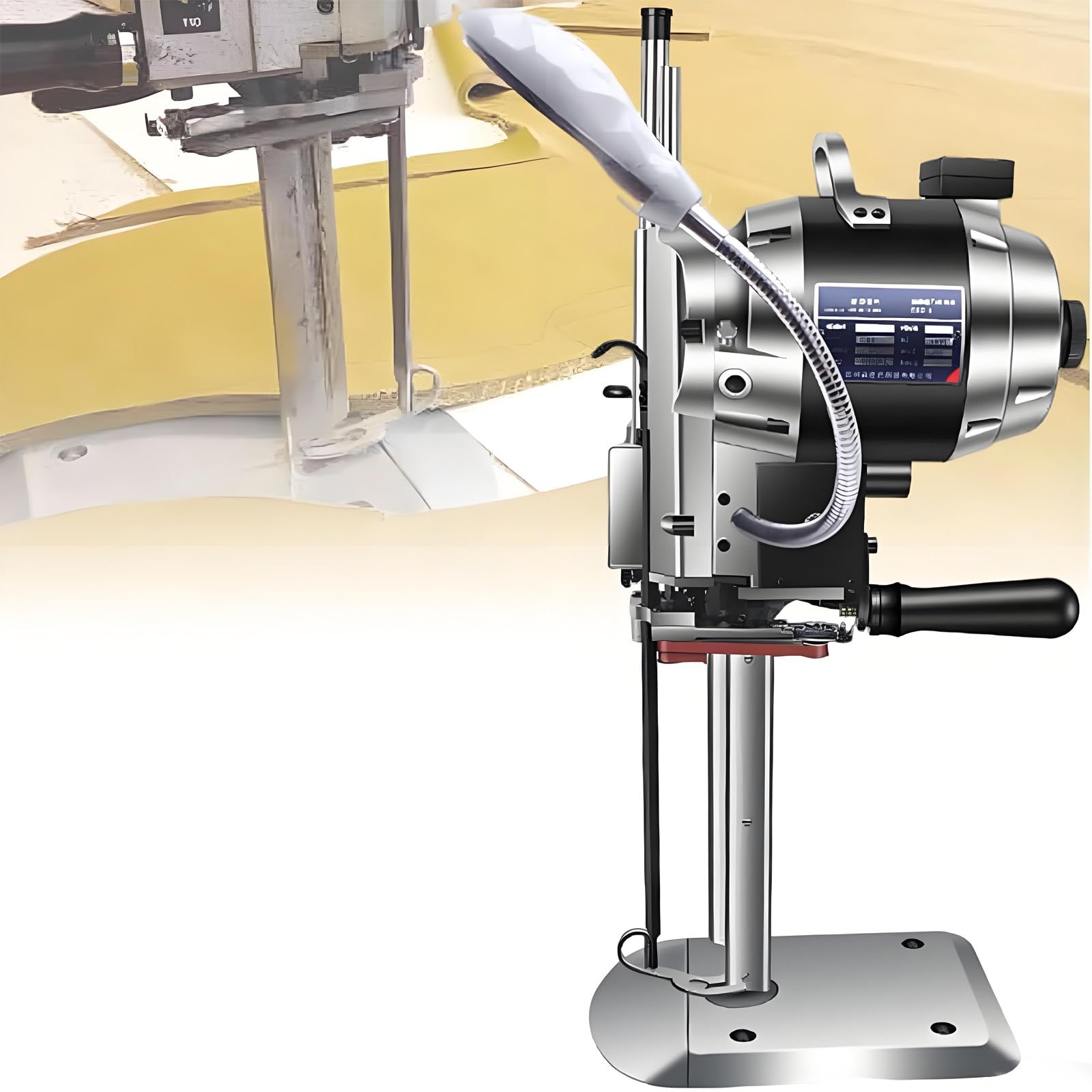 Taglierina elettrica Verticale per Tessuti, Forbici elettriche Verticali, con affilatura Automatica del Coltello, Spessore Selezionabile, per Tessuto Abbigliamento Pelle With-lights-13