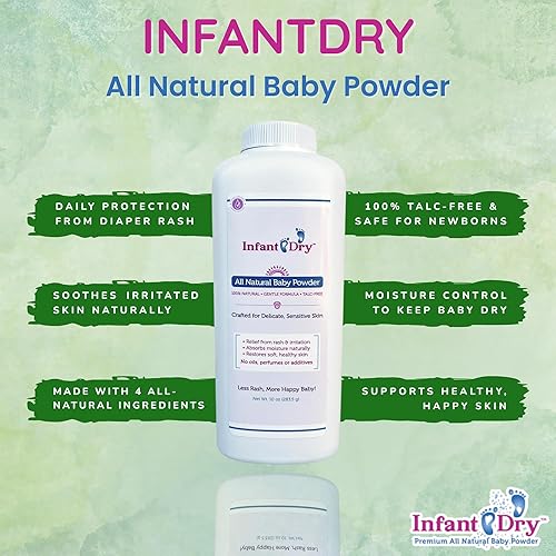 Miniatura 3 de Baby Dry - Polvo para bebé natural de 10 onzas, fórmula suave, sin talco, polvo natural y sin perfume para piel sensible del bebé