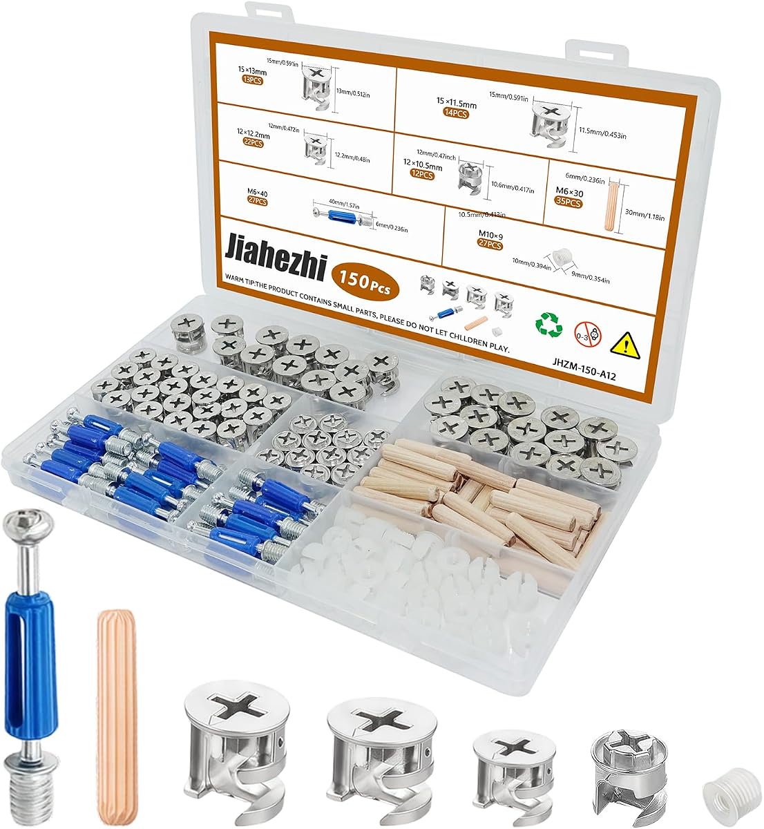 Kit de cerraduras de leva para muebles, 150 piezas, sujetadores de hardware excéntricos 3 en 1 de alta resistencia con tornillos y tacos para reparación de ensamblaje de aparador de cajones de gabinete IKEA
