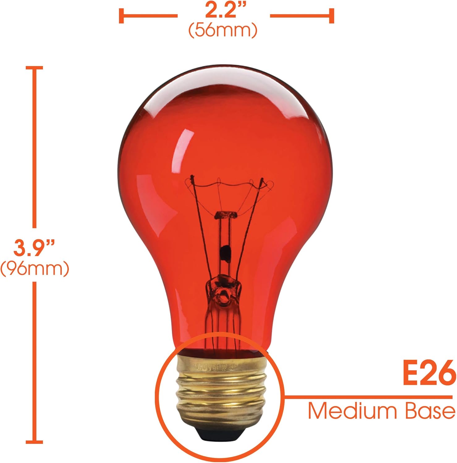 Xtricity A19 Incandescent Colored Light Bulb, 60W, E26 Medium Base, 130V, Red (2 Pack)