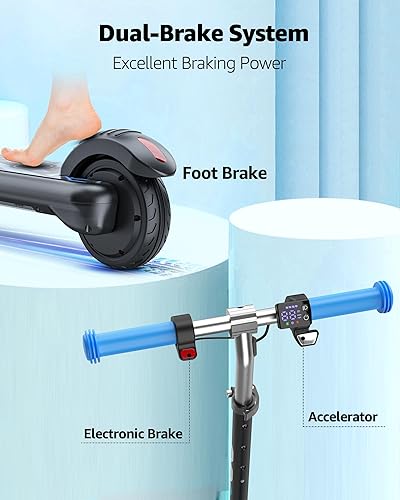 Miniatura 3 de Gyroor H30 Max Scooter eléctrico para niños, pantalla LED, potente motor de 150 W, sistema de freno doble, altura y velocidad ajustables