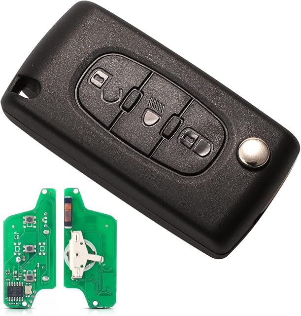 Heart Horse 433MHz 3 Buttons Folding Flip Remote Car Key Fob Shell Case with PCF7941 Chip and HU83 Blade for Peugeot Ci-tro-en C2 C3 C4 C5 Berlingo Picasso CE0523 Batter Holdery)
