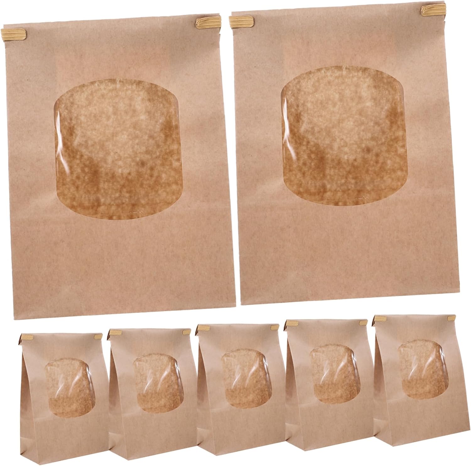 50pcs Kraft Paper Bread Bags with Window Oil Bakery Bags for Toast Pastries Baked Goods Cafes Bakeries and Home Use