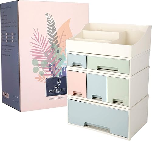 Organizador de maquillaje, caja de almacenamiento de cosméticos, ROSELIFE TAEF-04 Papelería de escritorio, caja de almacenamiento con control
