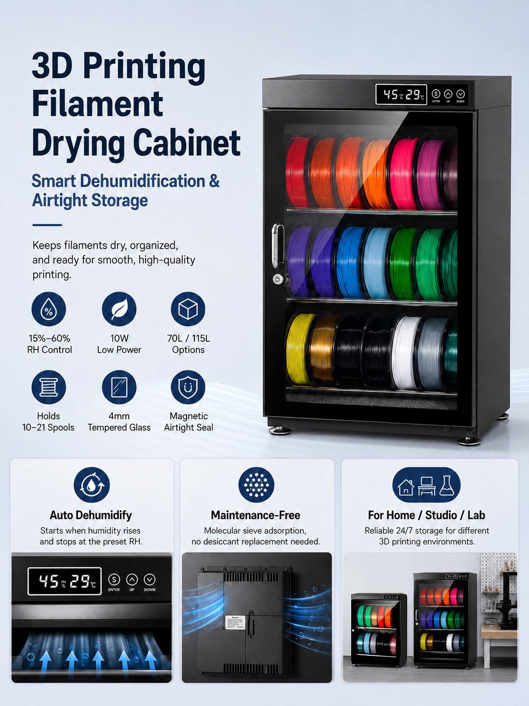 Sécheur de Filament 3D, Armoire de Stockage pour Filaments 70L
