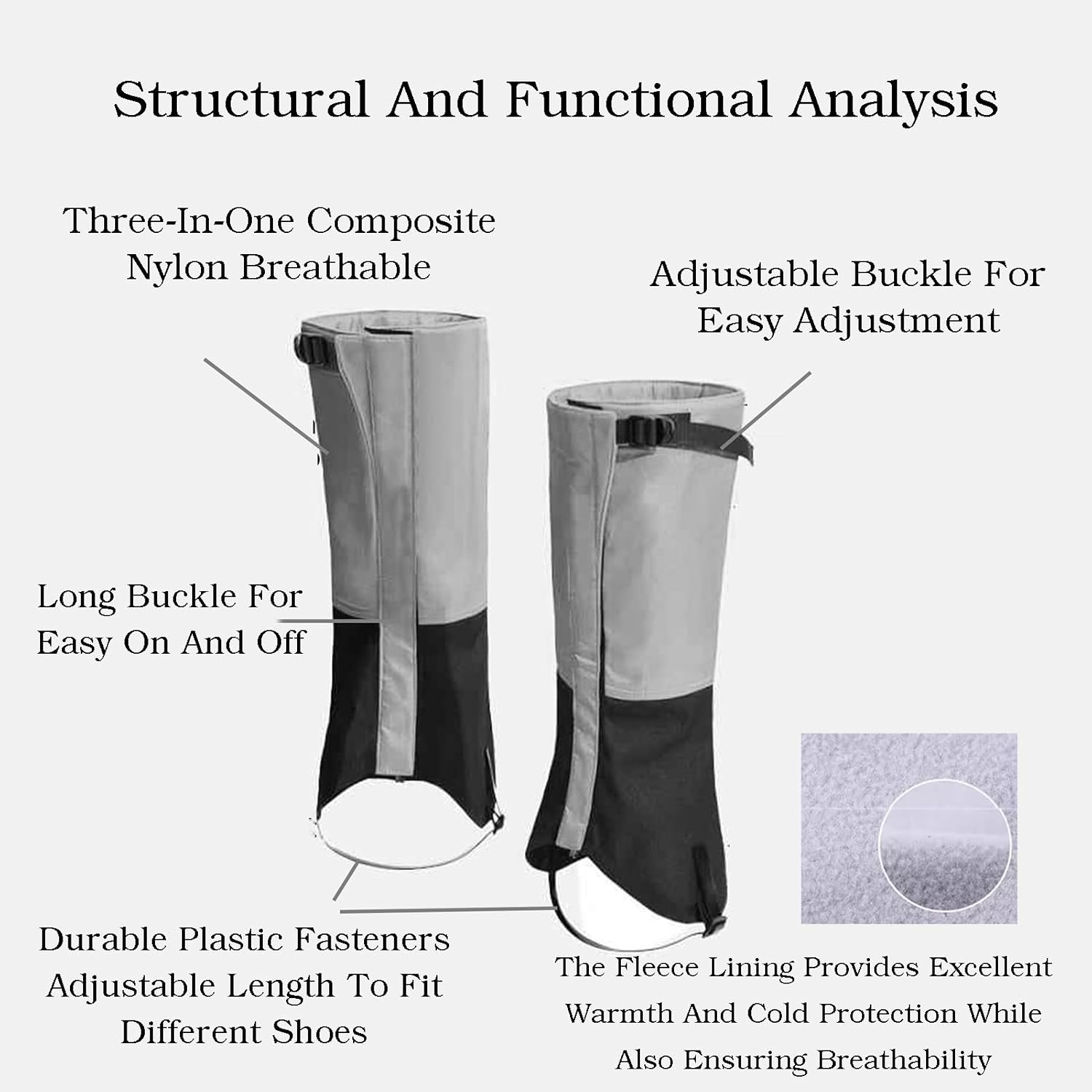 Thickened and Fleece-lined Leg Gaiters,Puncture-Proof Leg Gaiters,for Hiking,Walking,Hunting,Mountain Climbing and Snowshoeing(Color2,Medium)