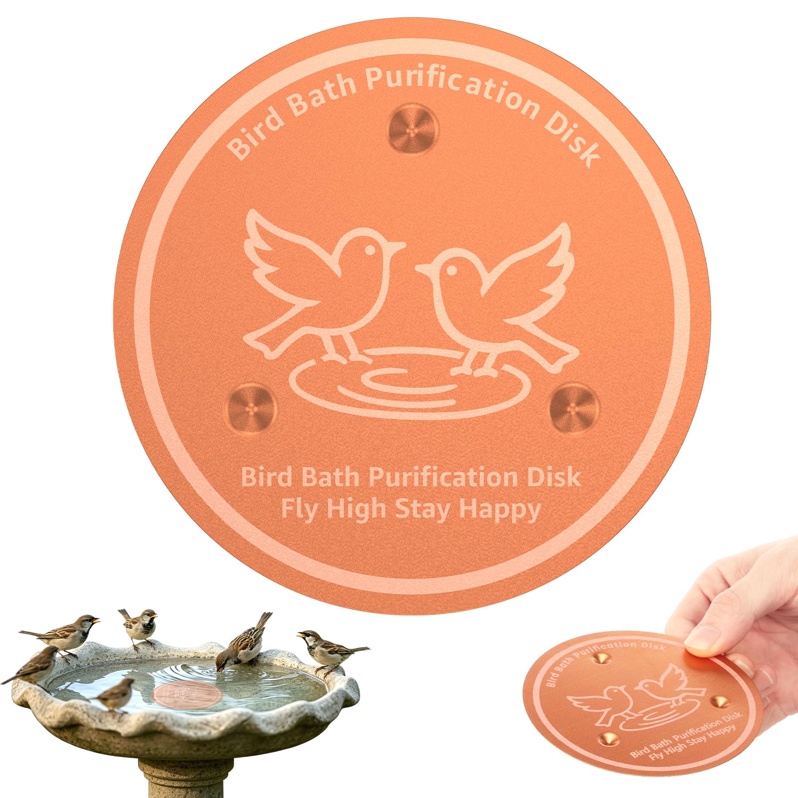 GWCYMYD Bird Bath Copper Disk, 10 cm Natural Water Purifier Disc, Triple Point Support Coin for Garden Wildlife Fountain Bowl Outdoor Cleaner (Style 1)