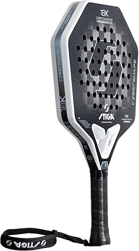 Miniatura 3 de Stiga Raqueta de pádel 18K Cybershape, hoja de fibra de carbono, hoja media defensiva para jugadores controlados de alta velocidad avanzados,