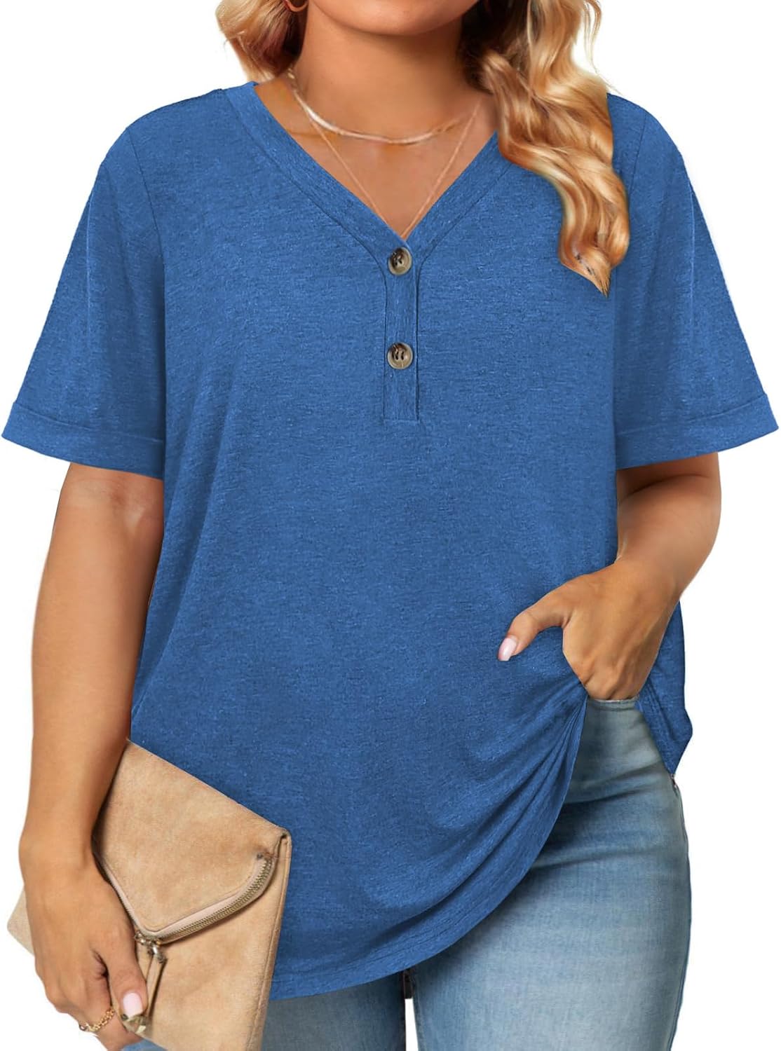 Womens Plus Size Summer Tops Trendy Button Down Shirts Business Casual Loose Tunics L-4XL