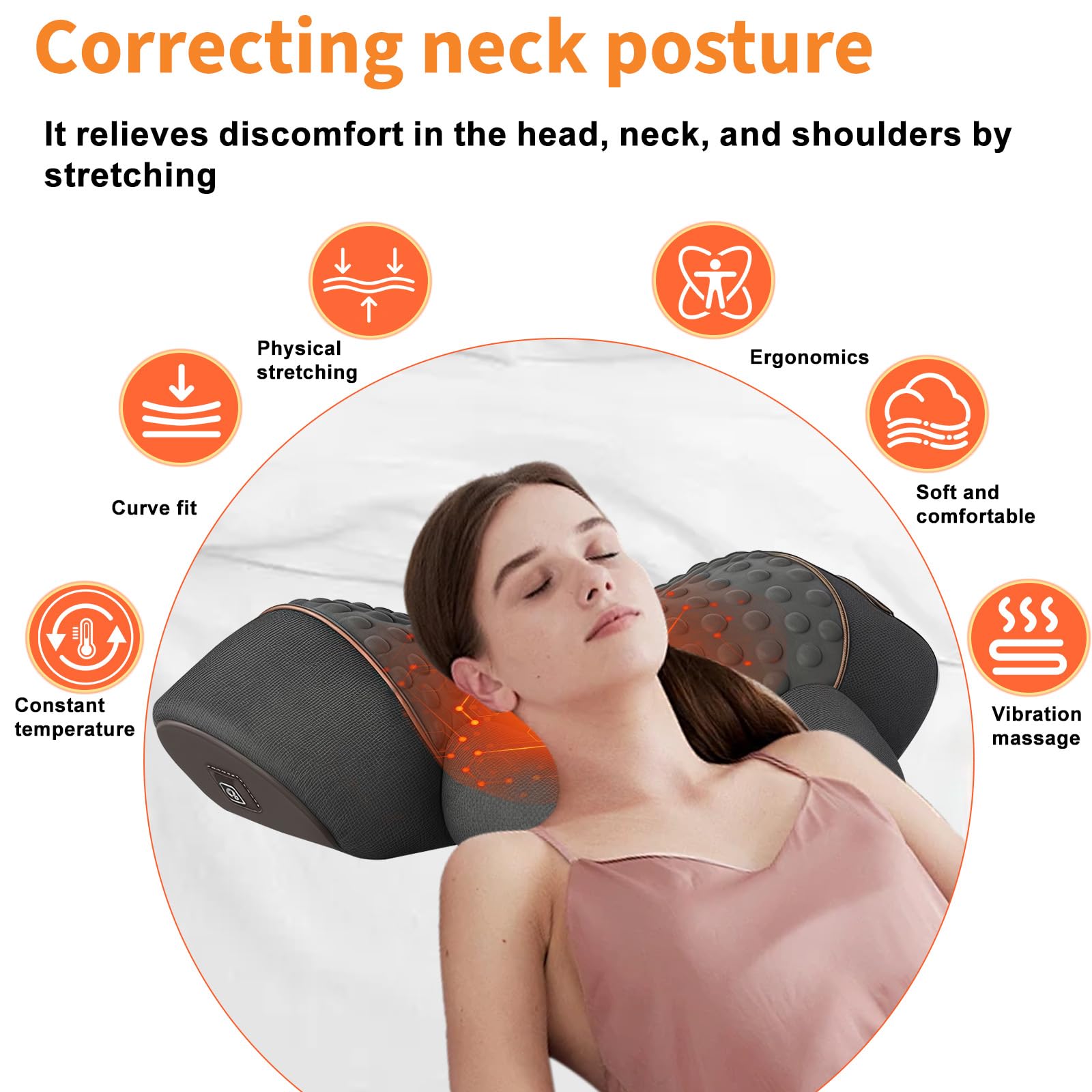 Cuscino massaggiante per il collo, con massaggio vibrante e 3 livelli, airbag elettrico a sollevamento, terapia termica a 45 °C, cuscino in memory foam per alleviare il dolore e favorire la