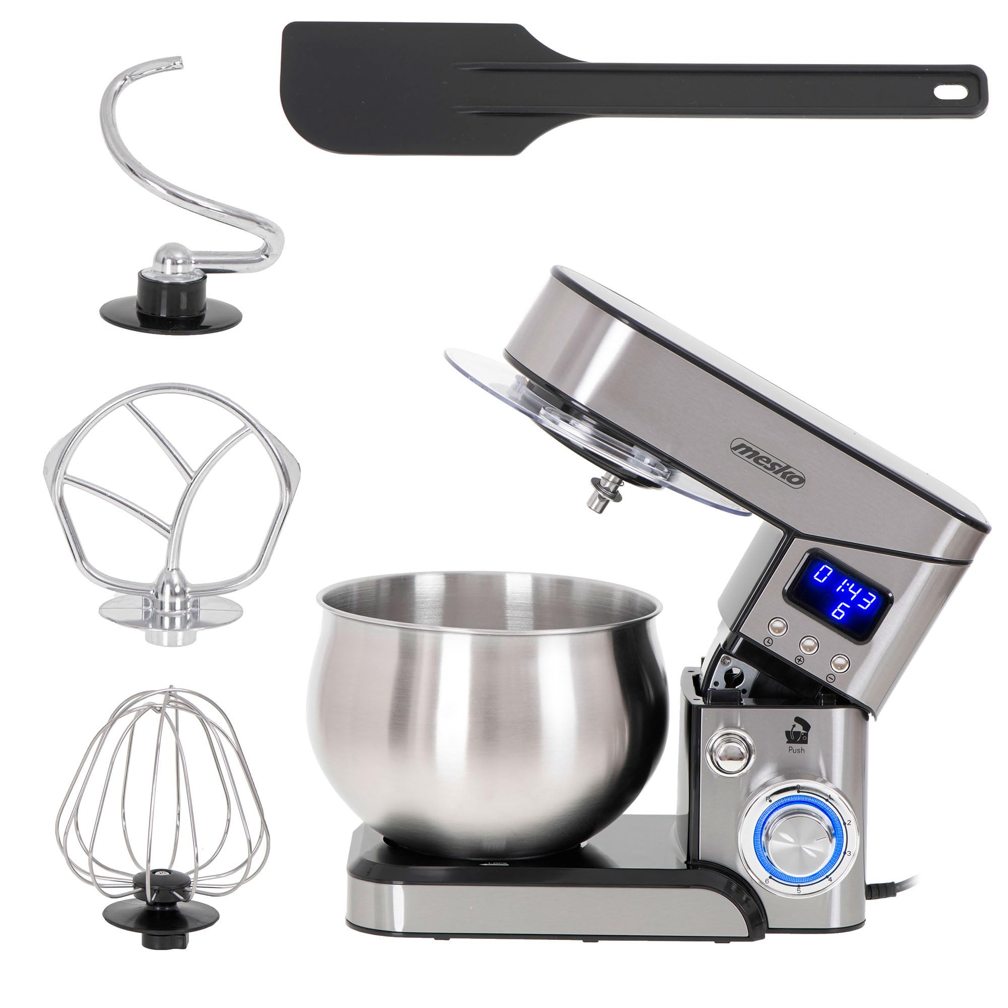 Mesko MS4228 Batidora Amasadora 5 Litros, ReposterÃa Profesional Robot Cocina Orbital, 6 Velocidades + Función Pulso, Acero Inoxidable, Temporizador, 2000W