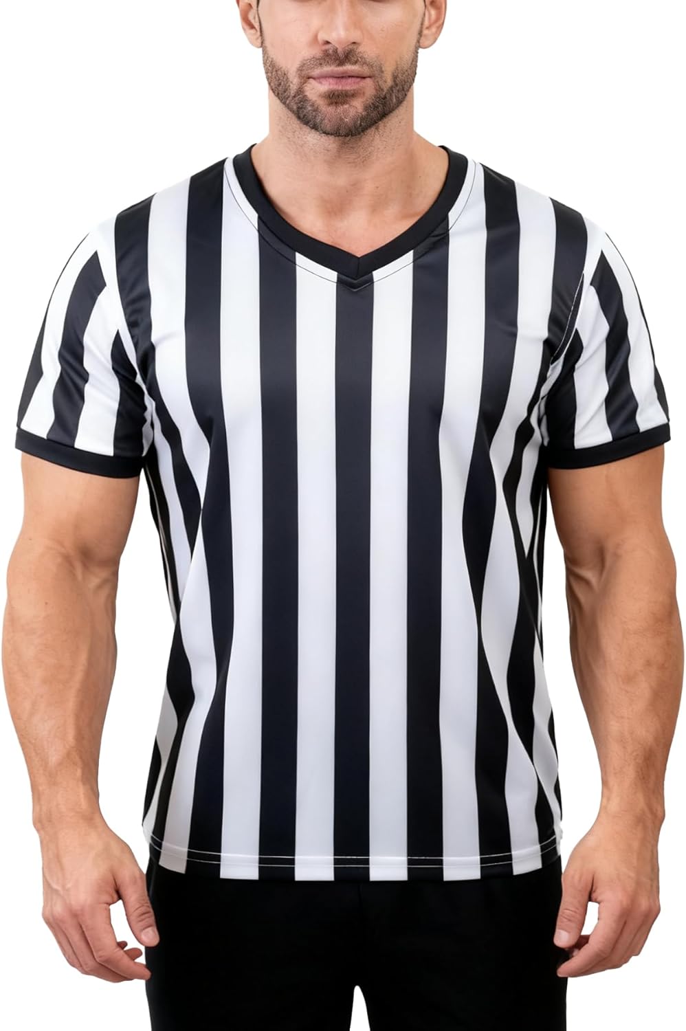 6 Sets Referee Shirt with Whistle Official Soccer Umpire Jersey Party Halloween Group Costume for Men Woman - Image 4