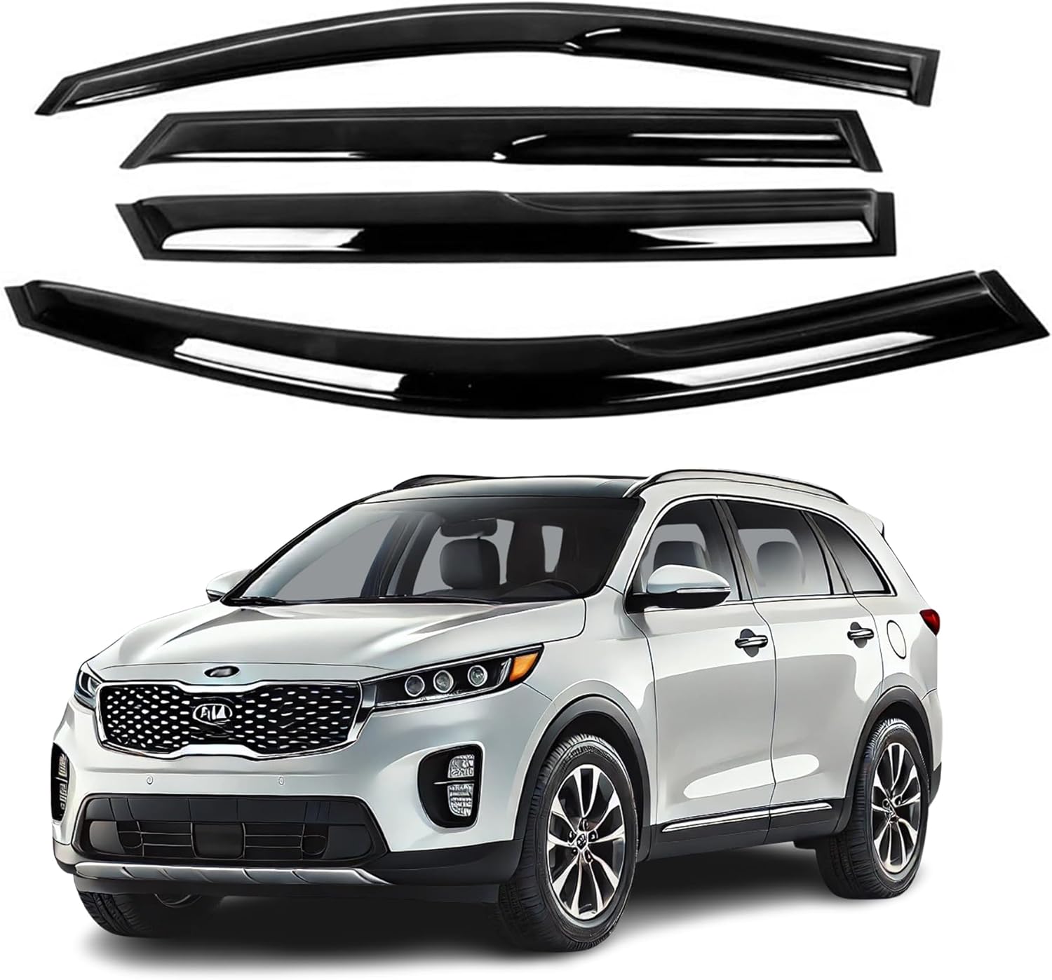 Fits Kia Sorento 2016 2017 2018 2019 2020 Acrylic Safe Smoke Window Visor Set - Sun, Rain, and Vent Protection, 4-Piece Tape-On Window Deflector Guard Kit 2mm Thickened