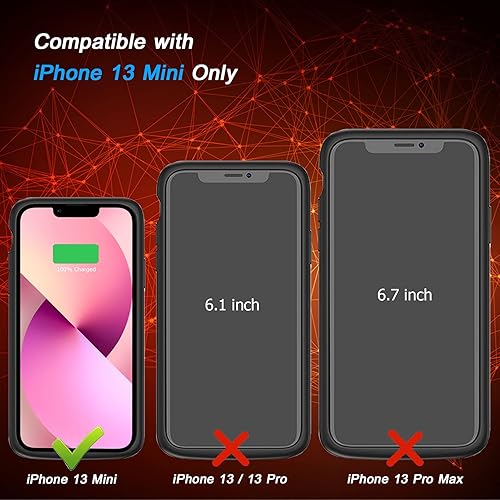 Miniatura 2 de Funda de batería para IP 13 Mini, [6500 mAh] Funda de carga inteligente delgada recargable compatible con IP 13 Mini (5.4 pulgadas), funda de