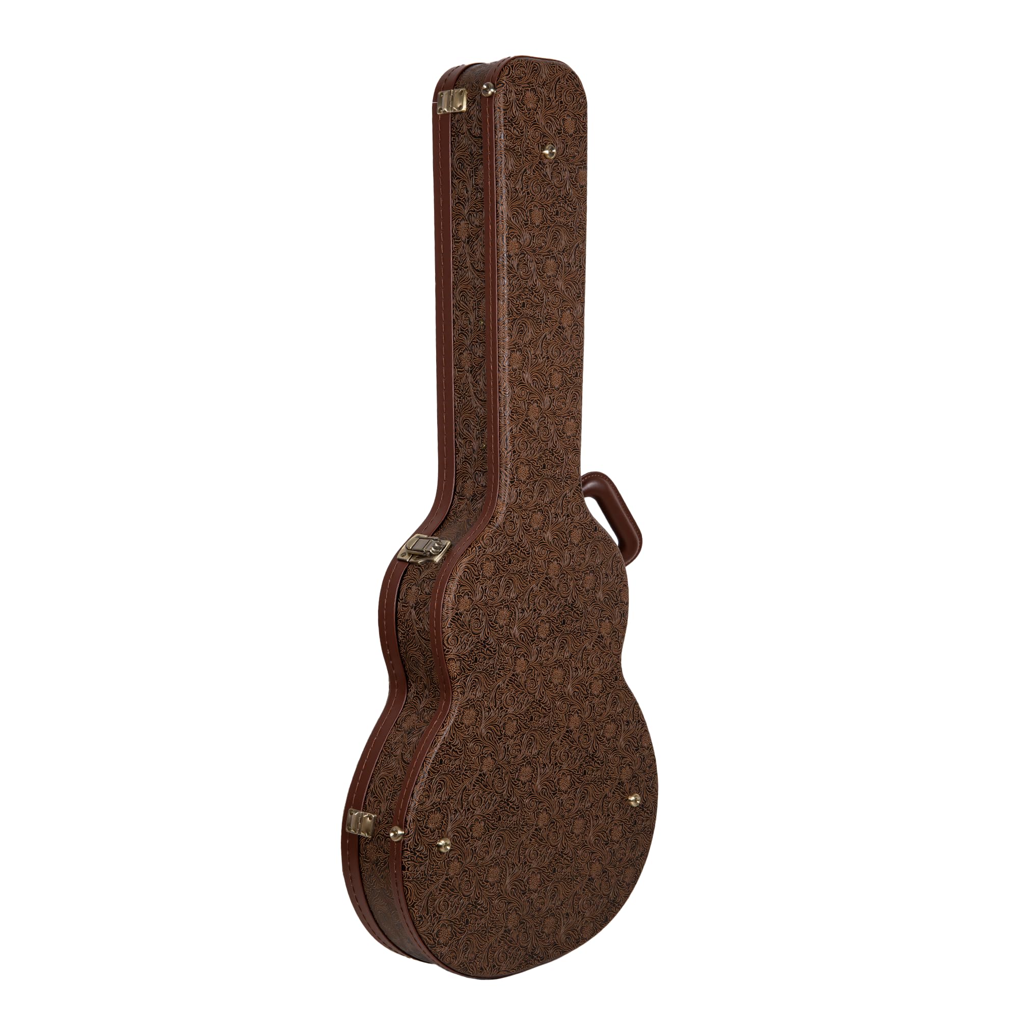 Crossrock Wooden Electric Guitar Case for 335 Style Semi-Hollow | Blossom Brown Faux Leather Burgundy Velvet Interior Lock Designer SeriesCRW530SABQ product thumbnail 5