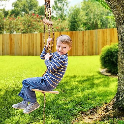 Miniatura 4 de Columpios de madera para niños al aire libre, juego único de columpio colgante de madera en forma de barco para patio trasero, asiento de columpio