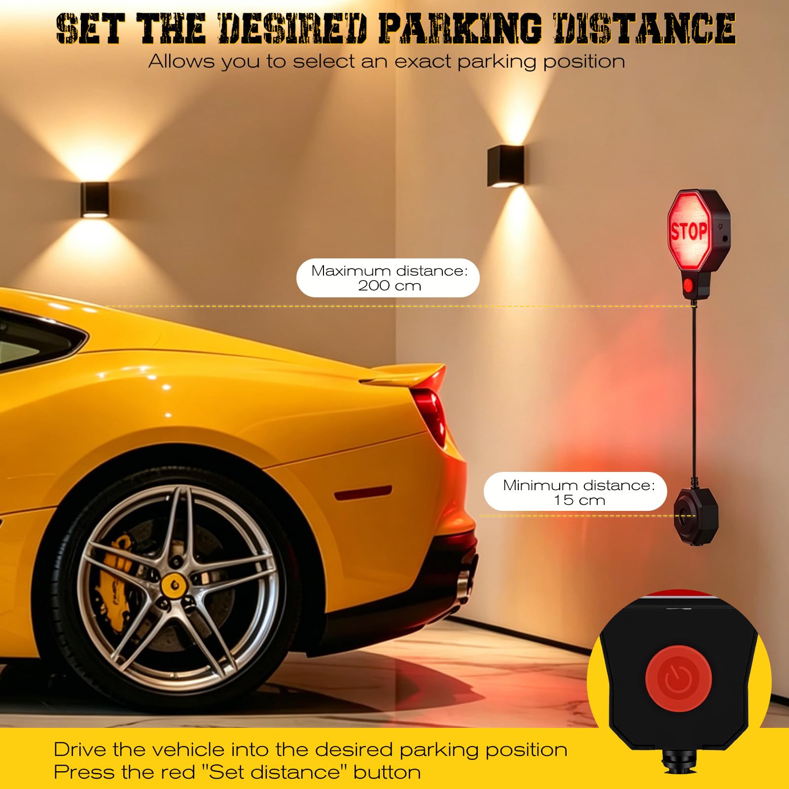 Garage ad ultrasuoni con segnale di arresto LED, sensore di parcheggio a LED con segnale acustico, sensore di parcheggio automatico per parcheggio preciso, montaggio a parete, funzionamento a batteria