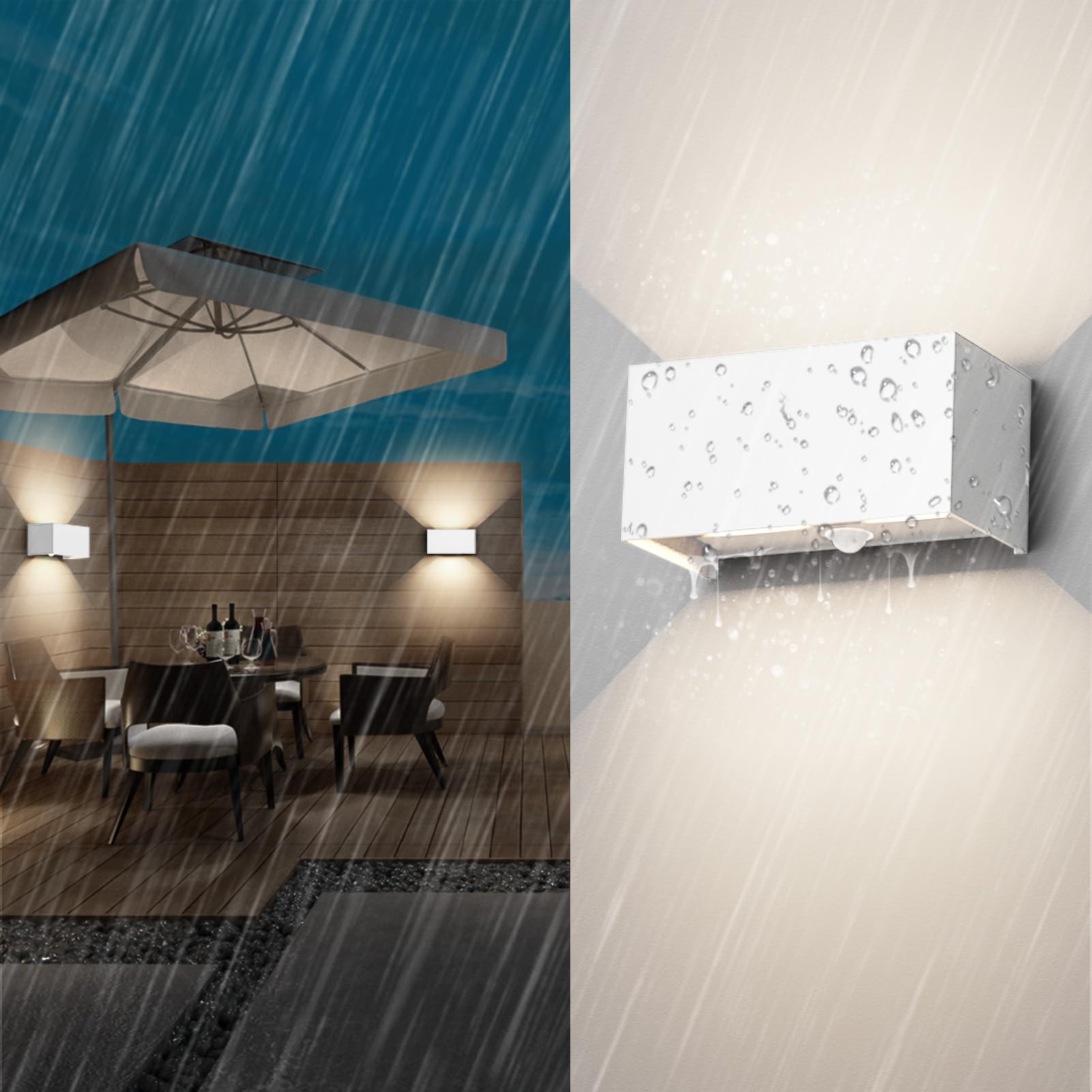 Klighten Aplique de pared con detector de movimiento, 24W, Aplique de pared exterior con haz de luz ajustable, 4000K Blanco neutro, Apliques de pared Ip65 con sensor (Blanco)
