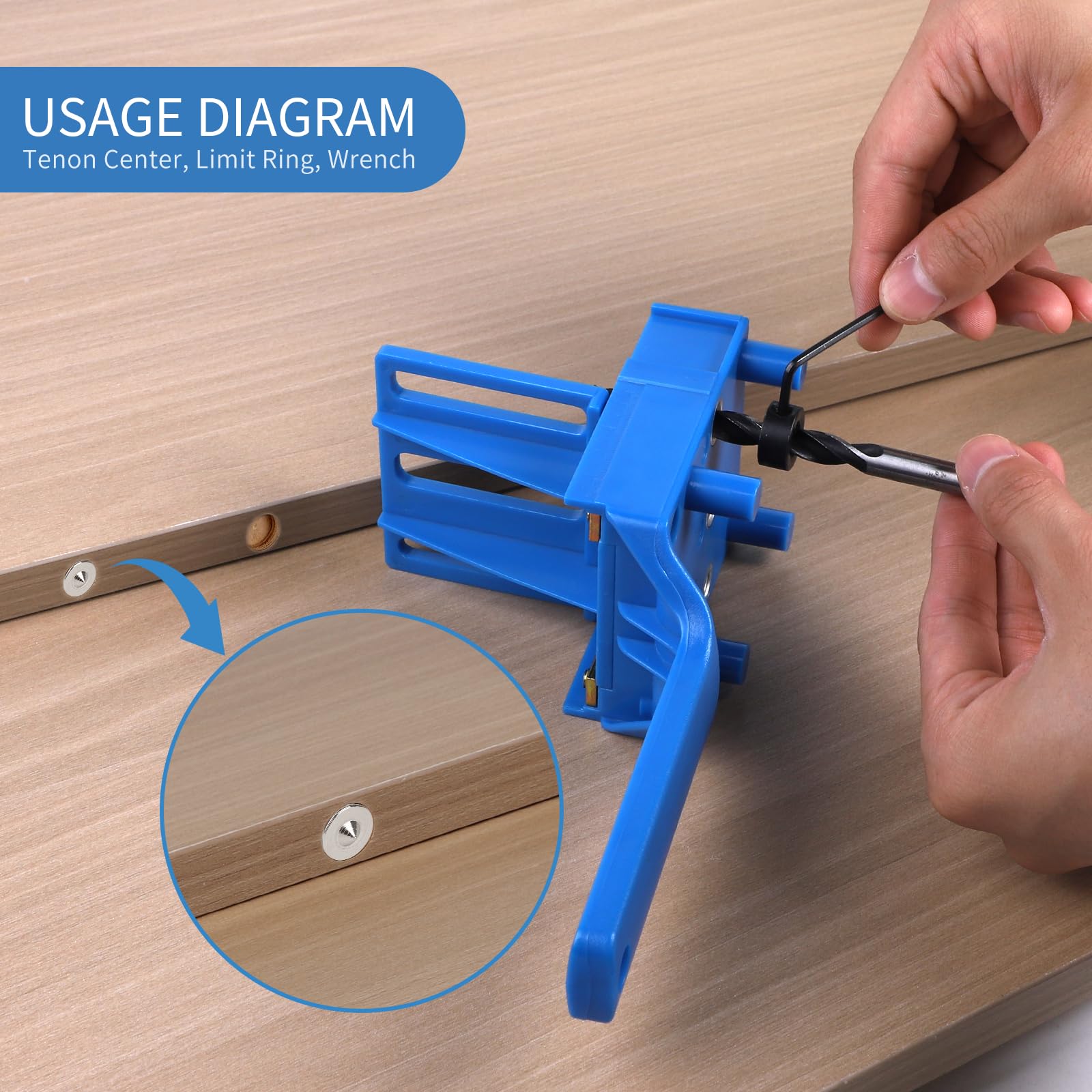 EXLECO Dima per Spinatura Legno Regolabile Dima per Fori Legno Fori di Posizionamento 6/8/10mm Dima per Fori a Tasca Guida per Trapano Guida Foratura Puncher Locator Maschere per Fori Tascabili Blu