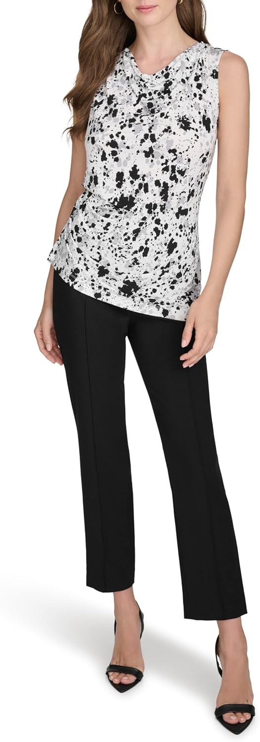 Halston Women's Printed Cowl Neck Jersey Knit Sleeveless Blouse