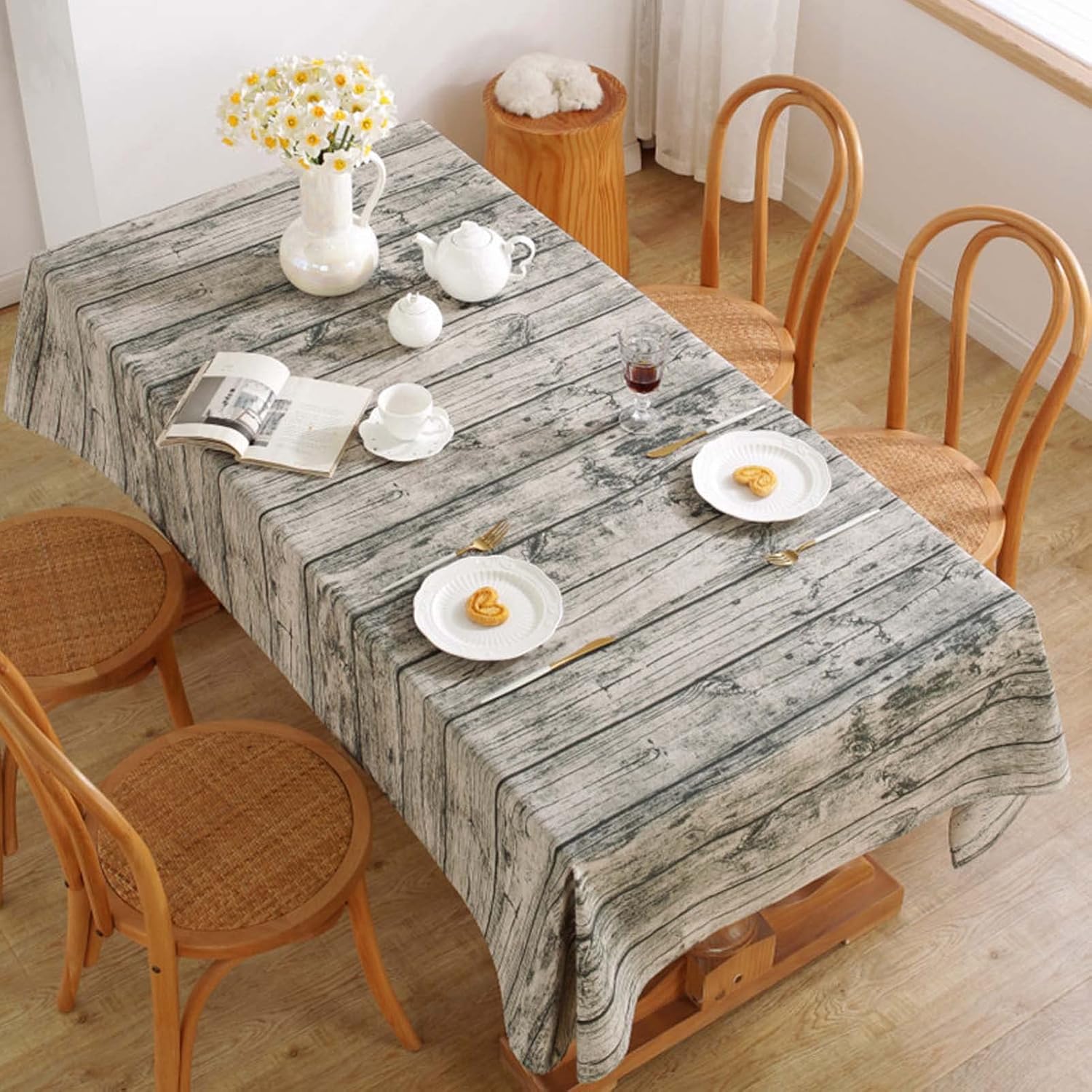 YSUEFIJO Faux Linen Rectangle Tablecloth 47x47in, Heavy Duty Wrinkle Free Rectangle Table Cloth, Stain Resistant Washable Table Cloth, Dining Table Cover Cloth Rectangle, for Parties, Weddings