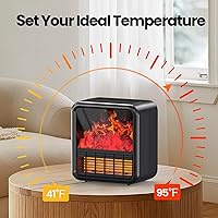 Vista 2 de Small Fireplace heater for Indoor use with Realistic 3D Flame, Space Heater with Thermostat, 1500W/750W PTC Ceramic Heating, Tip-Over Safety Switch