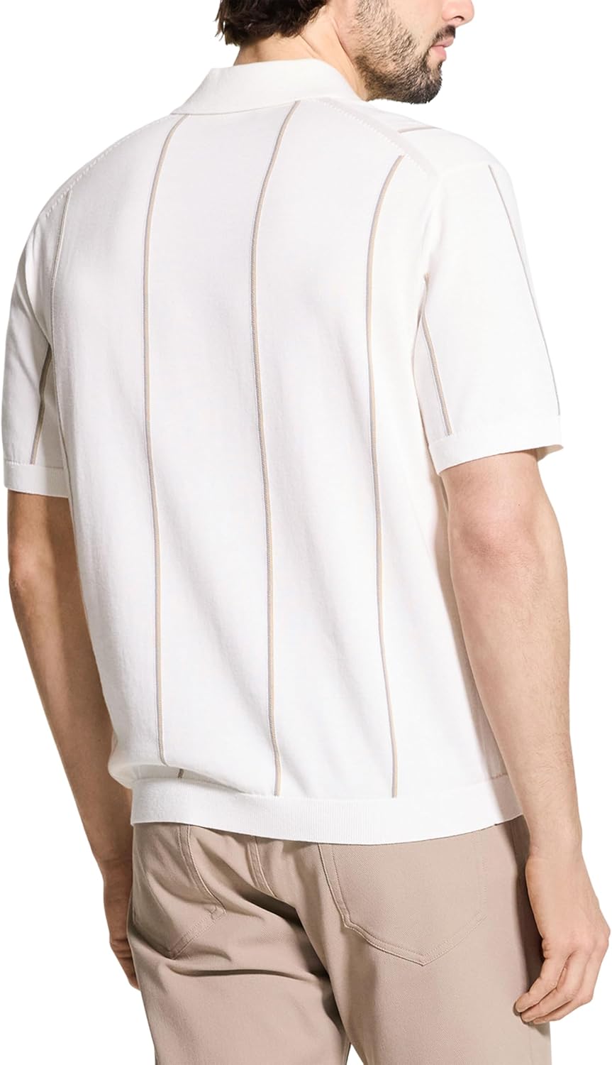 Theory Men's Short Sleeve Polo V Stripe Tee in Tactile Cotton - Image 3