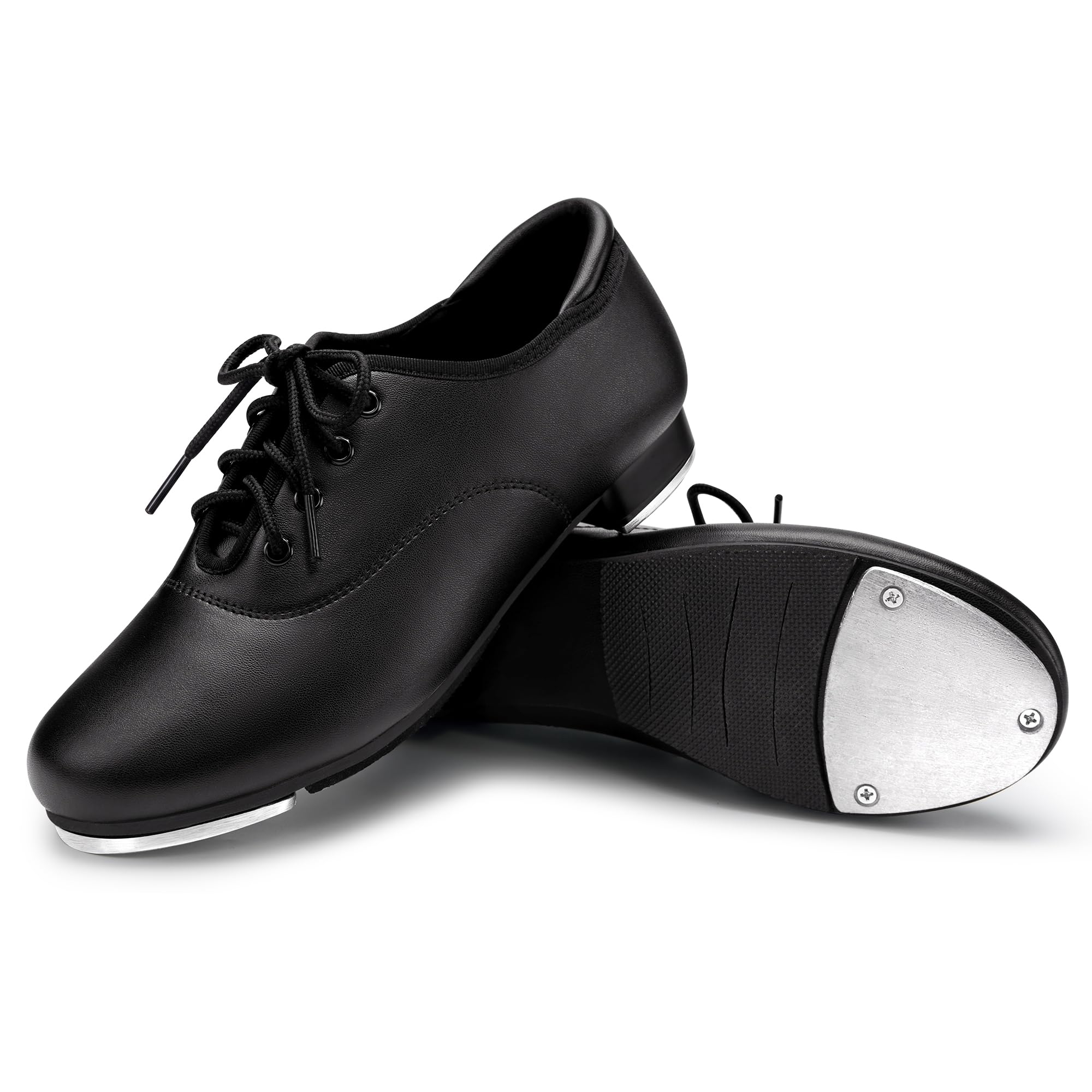 Stelle PU Leather Lace Up Tap scarpa per le donne scarpe da ballo per le donne, nero, 6.5 Women/5.5 Men