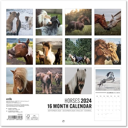 Miniatura 2 de Calendario de caballos 2024 de 12 x 12 pulgadas, sin plástico, FSC, comienza la semana el domingo, planificador de 12 meses, calendario de pared