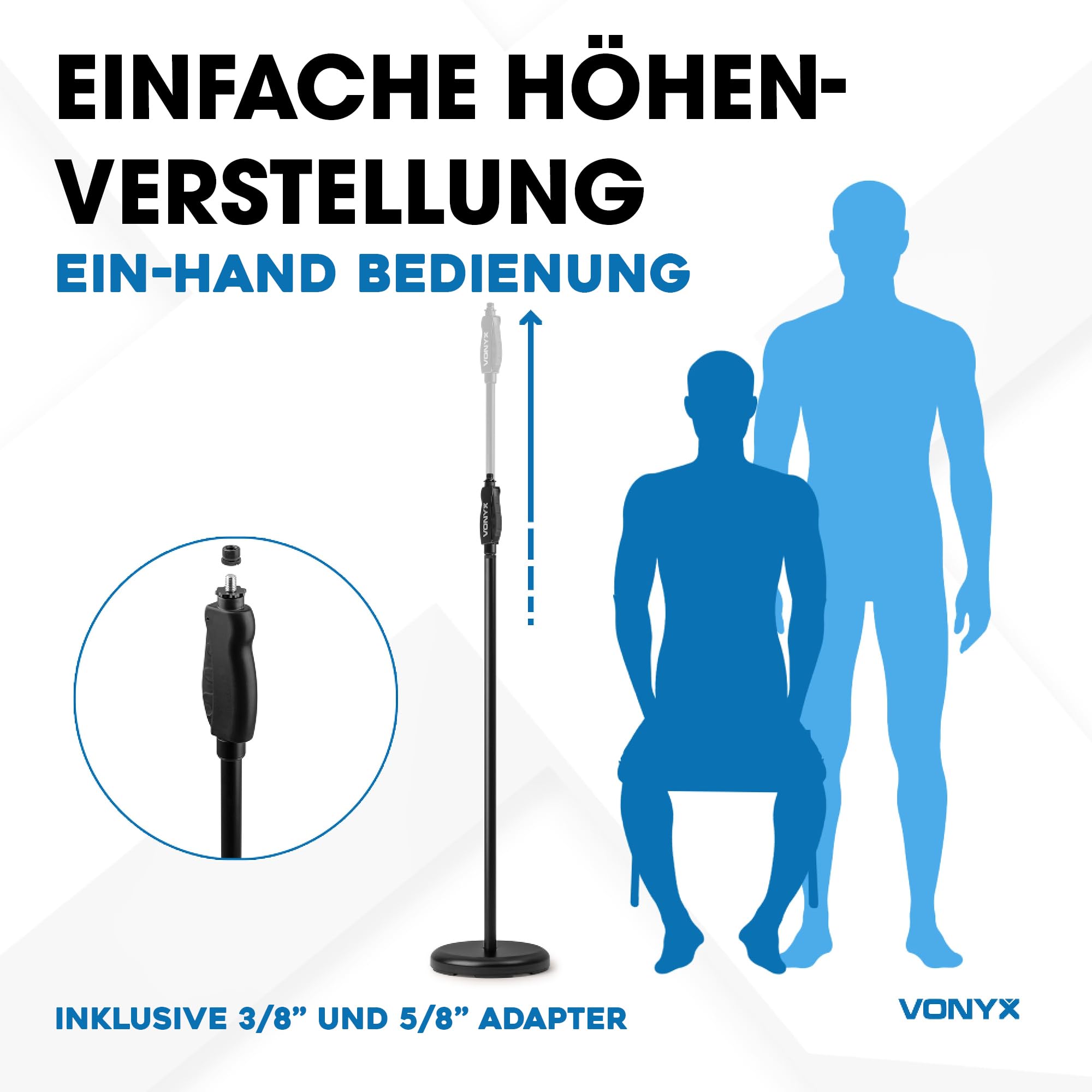 Vonyx MS110 Mikrofonständer – Höhenverstellbare Mikrofon Halterung mit Einhand-Kupplung, Mikrofon Stativ, Stabiler Gusseisen-Sockel, Mikrofon Ständer für Bühne & Studio, Microphone Stand