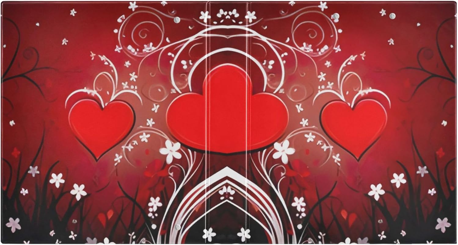 Valentine's Day Hearts 3 Ring Binders, 1.5” Round Ring Binders with Clipboard - Letter Size, 3 Interior PVC Clear Pockets & Anti-Slip Clip for Office School Supplies, 2PCS
