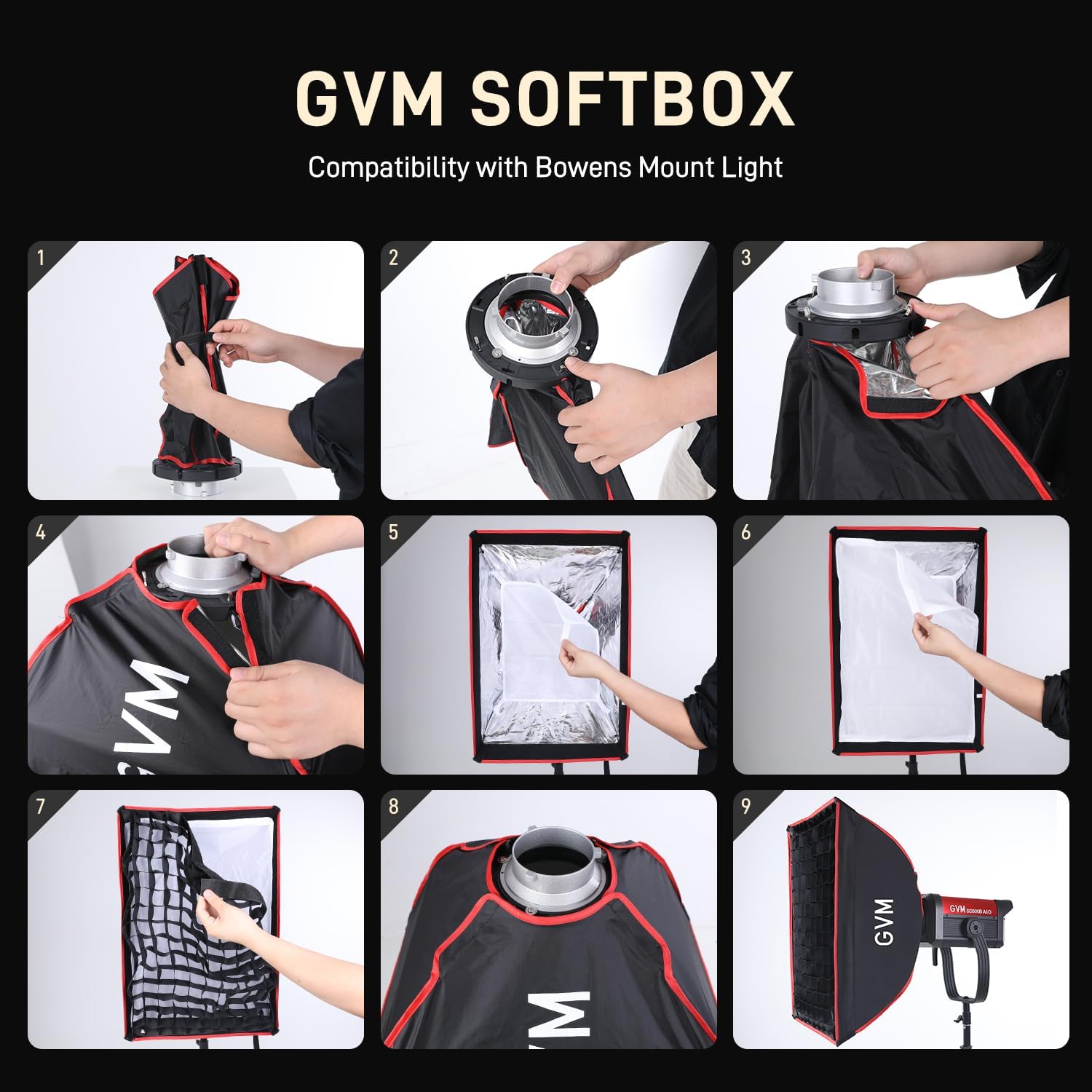 GVM Rectangular Softbox for Bowens Mount, Supports Spotlights Up to 600W, Quick Setup, Folds Down for Storage, Increased Stability, Diffusion Panels & Carry Bag for Studio Photography Lighting
