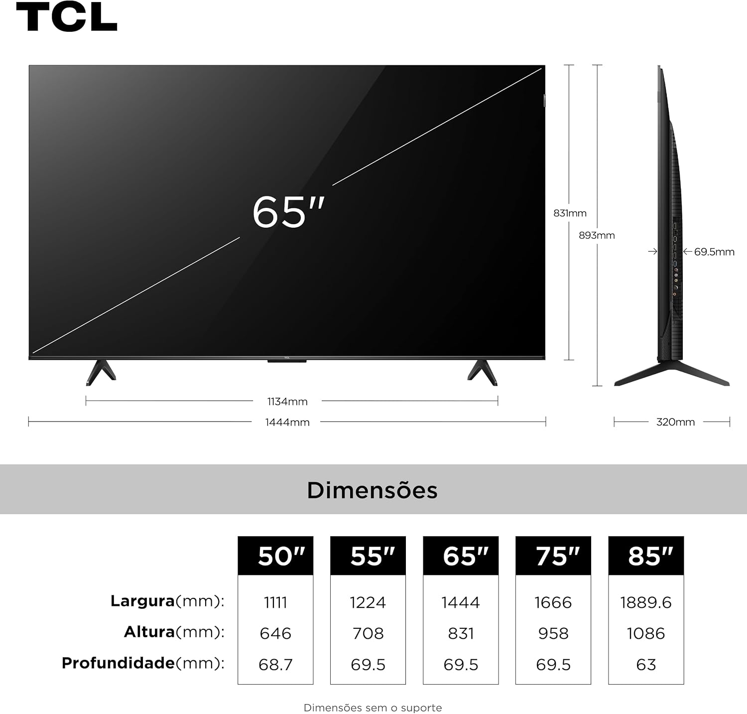 Smart TV TCL 65 Polegadas QLED 4K P7K WiFi Bluetooth Google TV HDR10+ Dolby Atmos Dolby Vision 65P7K