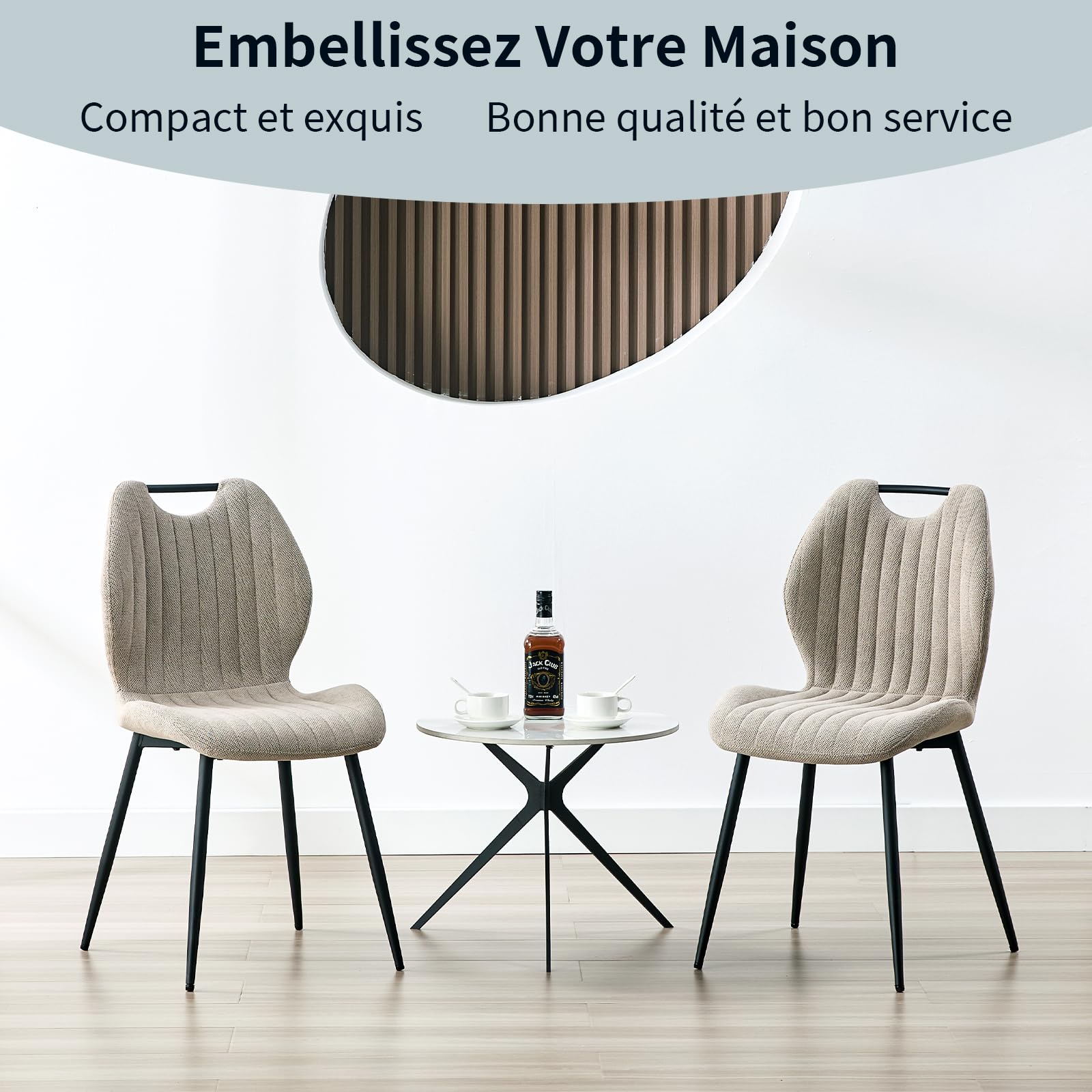 WAFTING Lot de 6 Chaises de Salle à Manger, Rembourrées, avec Dossier Haut, en Tissu et Pieds en Métal Laqué Noir, pour Salle à Manger, Chambre à Coucher et Réception, Kaki