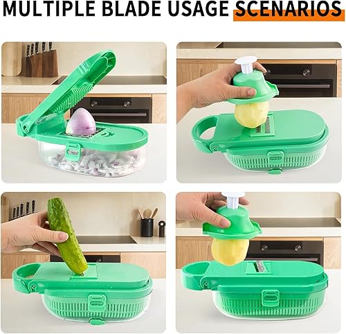 Miniatura 3 de Picador de verduras 12 en 1, picador profesional de 8 cuchillas, picador de cebolla, rebanador de papas, rallador de queso, artículos esenciales
