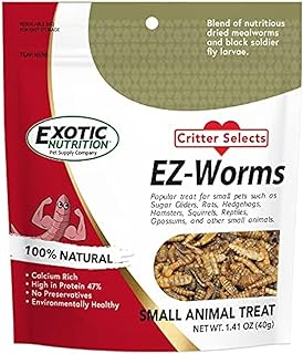 EZ-Worms (1.41 oz.) - Blend of Dried Mealworms & Black Soldier Fly Larvae (BSFL) - Healthy Insect Treat - Chickens, Bluebirds, Sugar Gliders, Hedgehogs, Squirrels, Skunks, Reptiles, Turtles, Fish