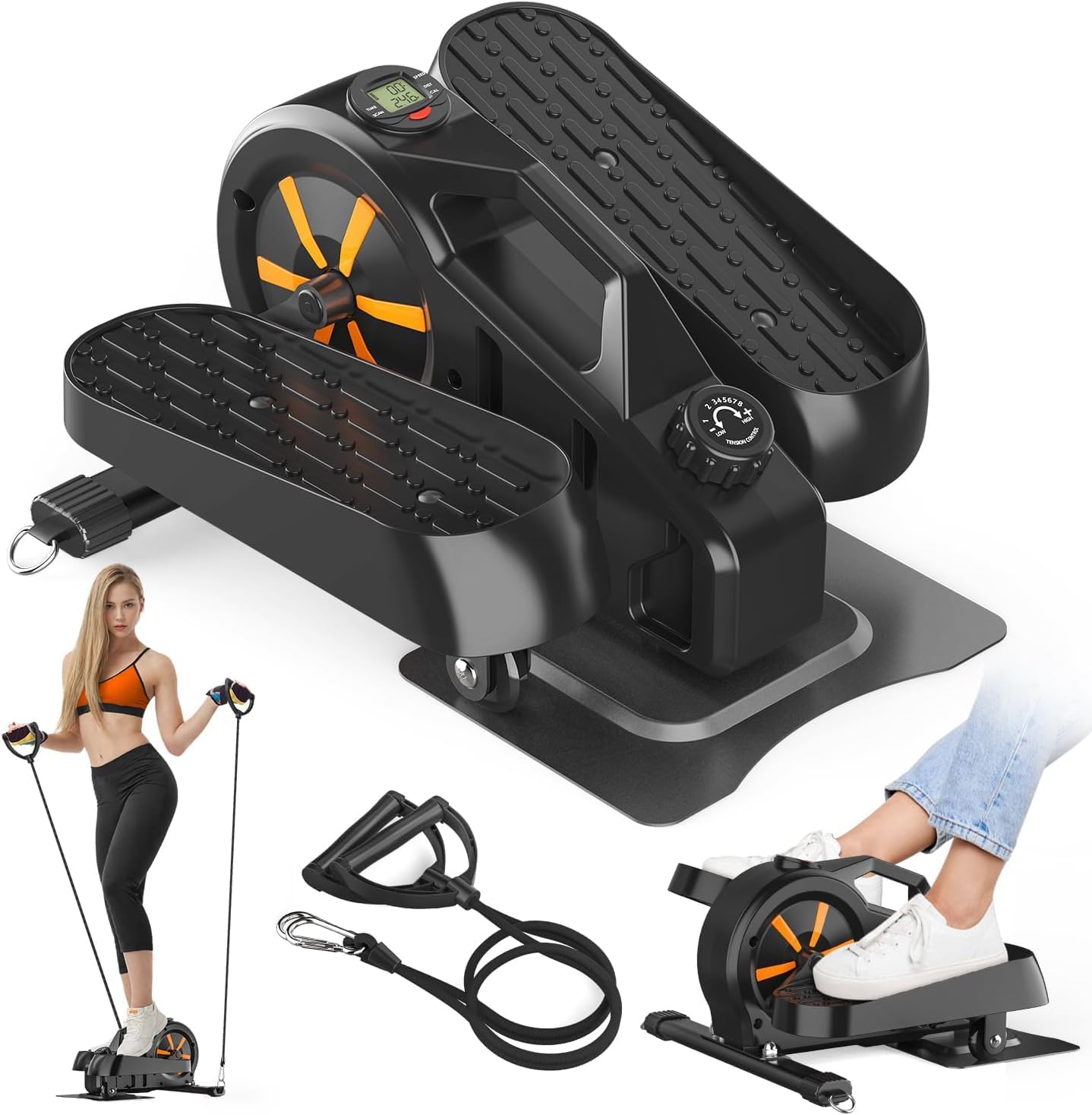 Under Desk Elliptical Machine,Portable Seated Pedal Exercise Machine for Seniors,Mini Ellipse Leg Exerciser with 12 Adjustable Speeds&Remote Control,Quiet&Compact for Home Office(Orange)