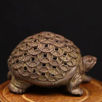 Brass Home Decor,6.6x4.5x4.4cm Antique Copper Turtle Small Statue Desktop Ornament Lucky Animal Figurine Incense Burner Living Room Home Decoration